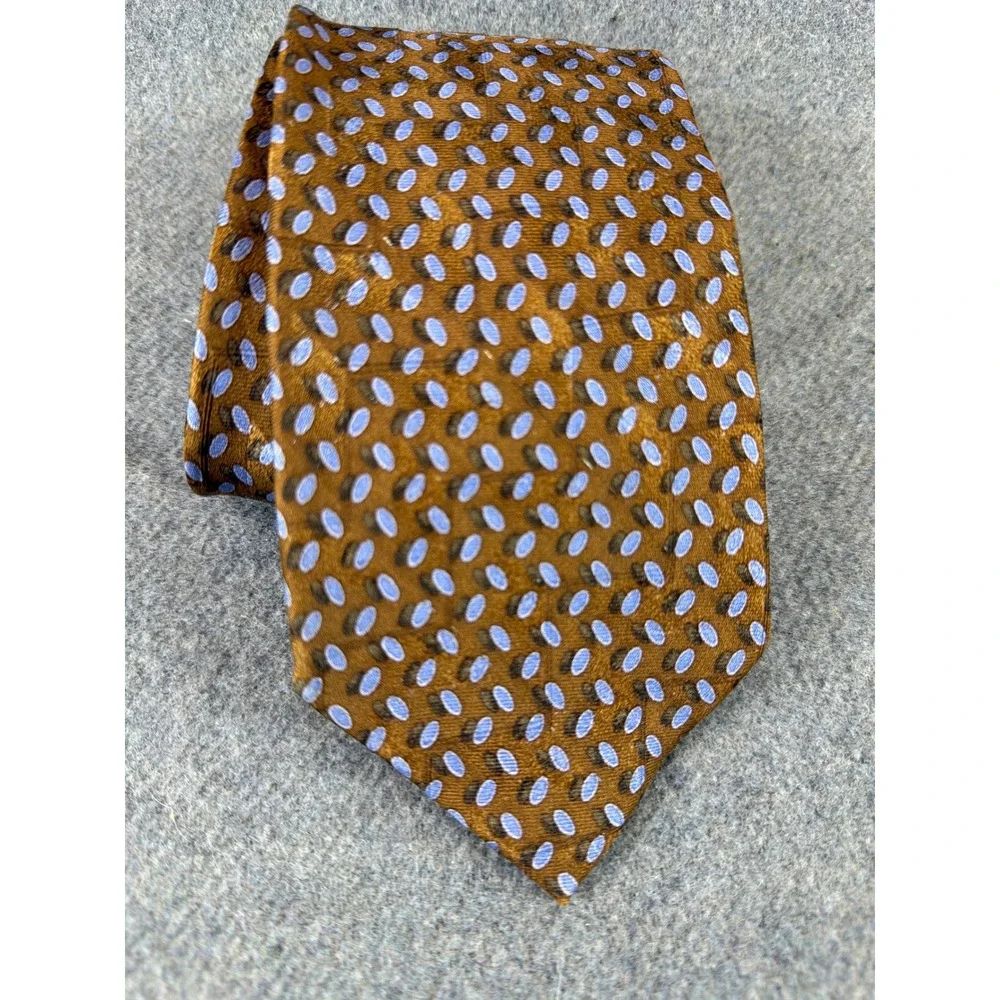 Ermenegildo Zegna Tie Mens‎ Bronze Blue 100% Silk Geometric Oval Made in Italy